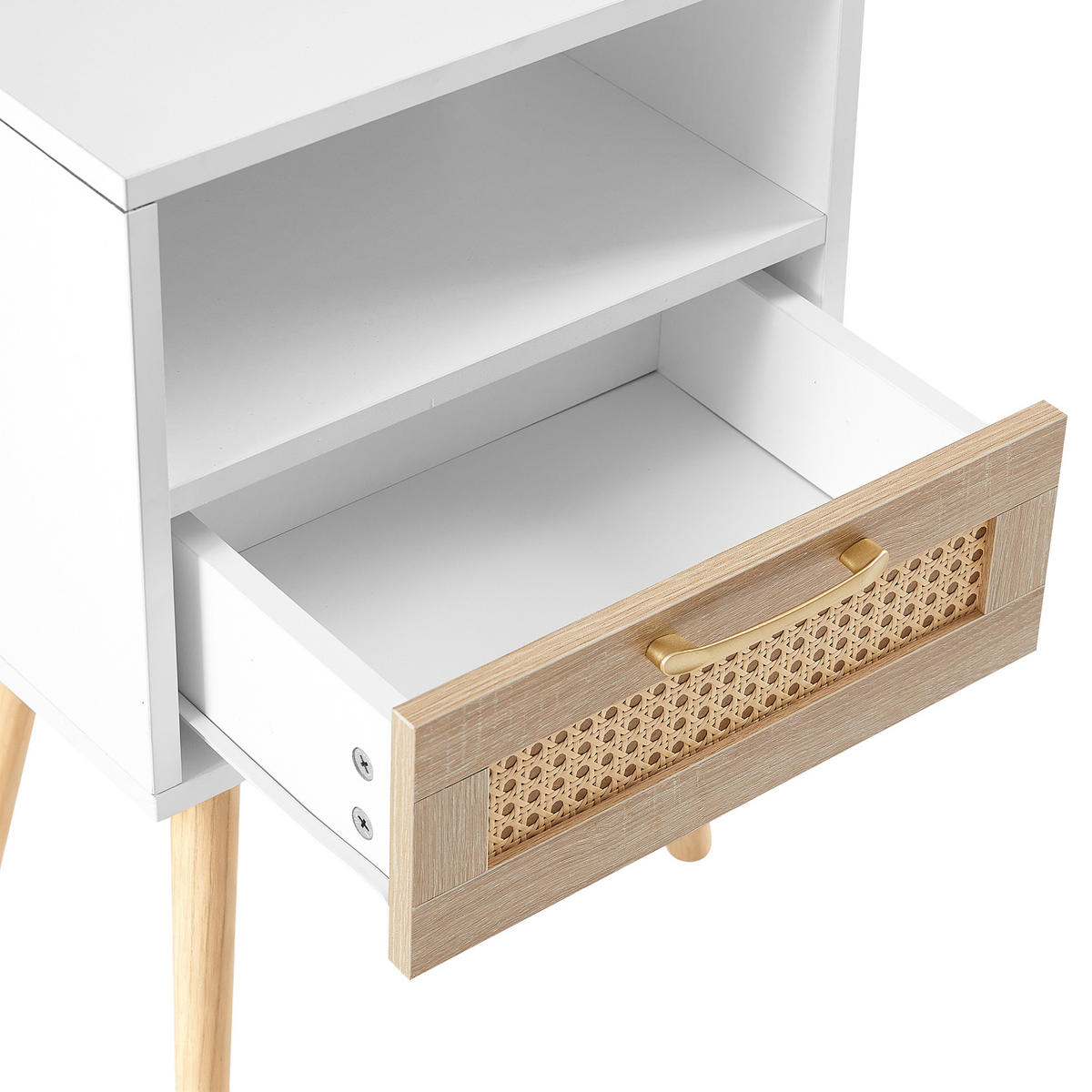 NACHTTISCH weiß rattan nachttisch mit schublade - Weiß, Holzwerkstoff (40/55/30cm) - Urban Meuble