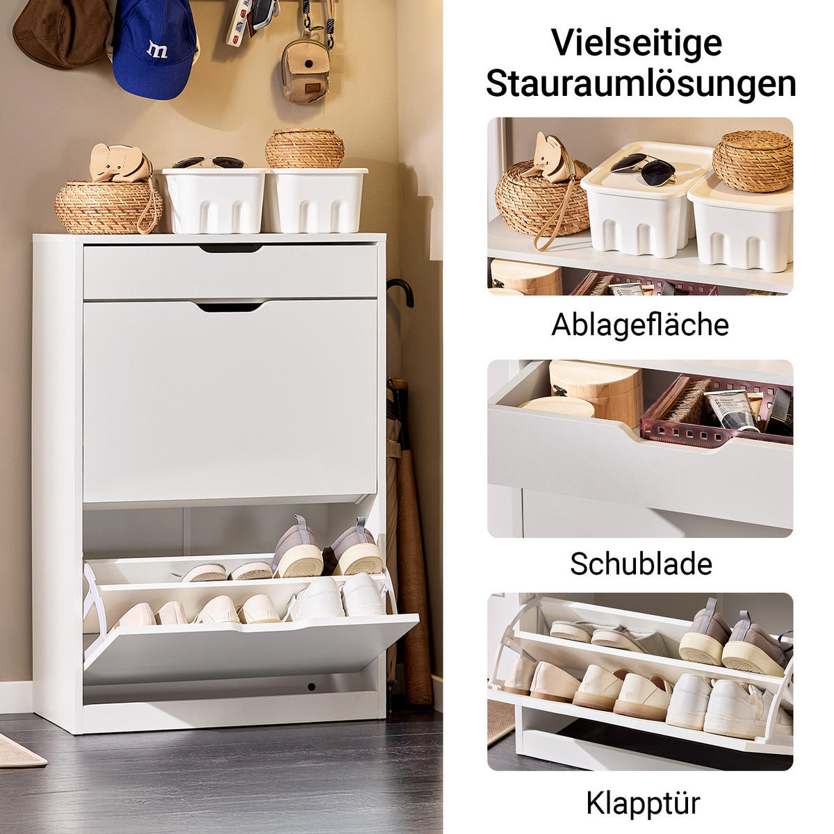 SCHUHSCHRANK Weiß - Weiß, Holzwerkstoff (60/90/30cm) - SoBuy