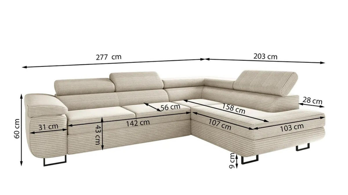 ECKSOFA ATOMIC Mit Schlaffunktion, Stoff Poso, Beige, Rechts - Beige, Holz (277/203cm) - Kaiser Möbel
