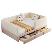 KINDER-POLSTERBETT 140x200 cm in Beige/Rosa mit 3 Schubladen und Sicherheitsumrandung - Beige, Textil (140/200cm) - IVMEU
