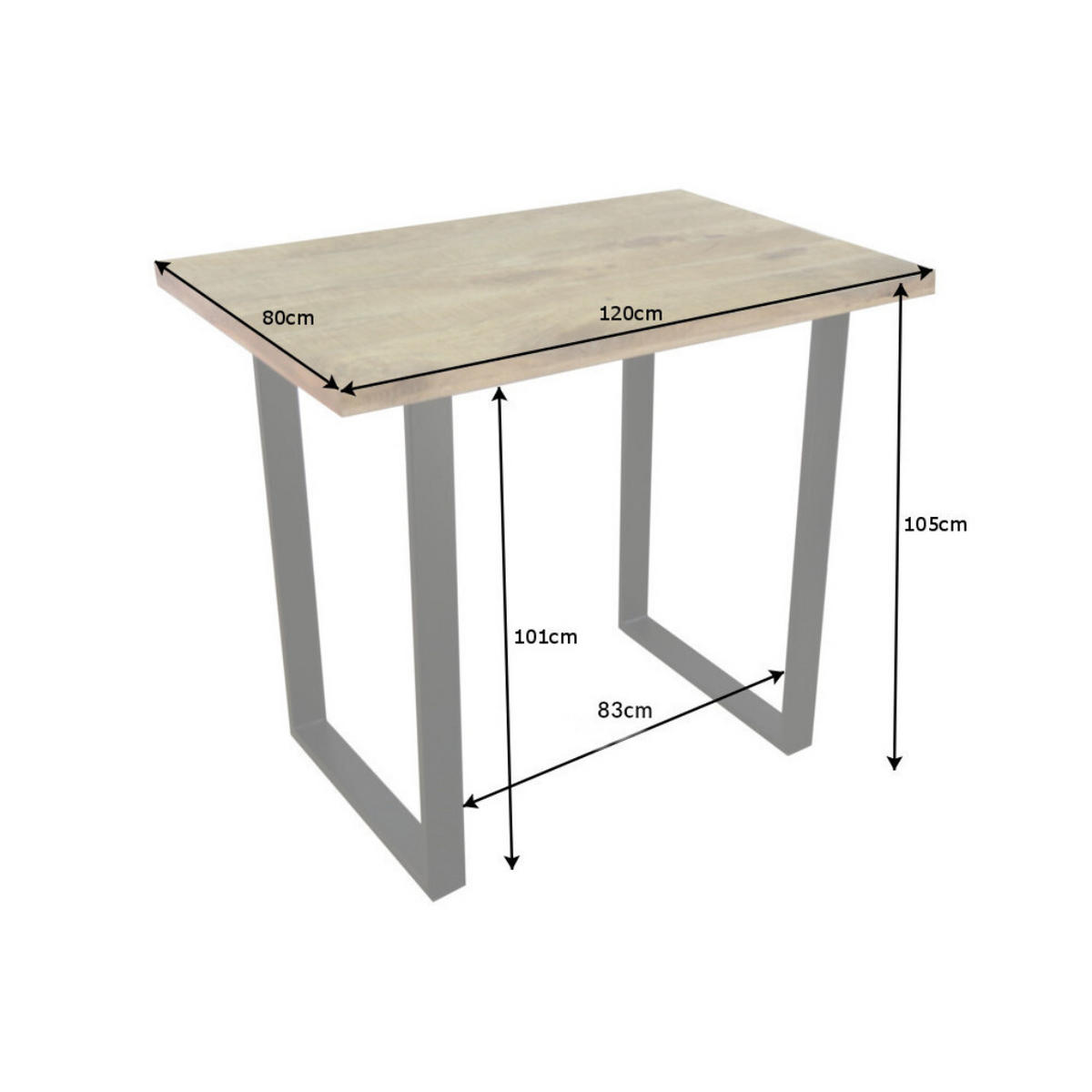 BARTISCH IRON CRAFT Mangoholz Natur 120cm - Schwarz/Braun, Holz/Metall (120/105/80cm) - riess-ambiente