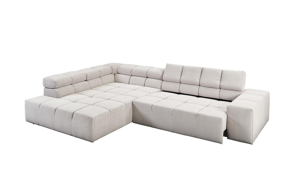 ECKSOFA MIT MOTORISCHEM SITZVORZUG NEVADA Silber Cord - Silberfarben/Schwarz, Kunststoff/Textil (319/215cm) - KAWOLA