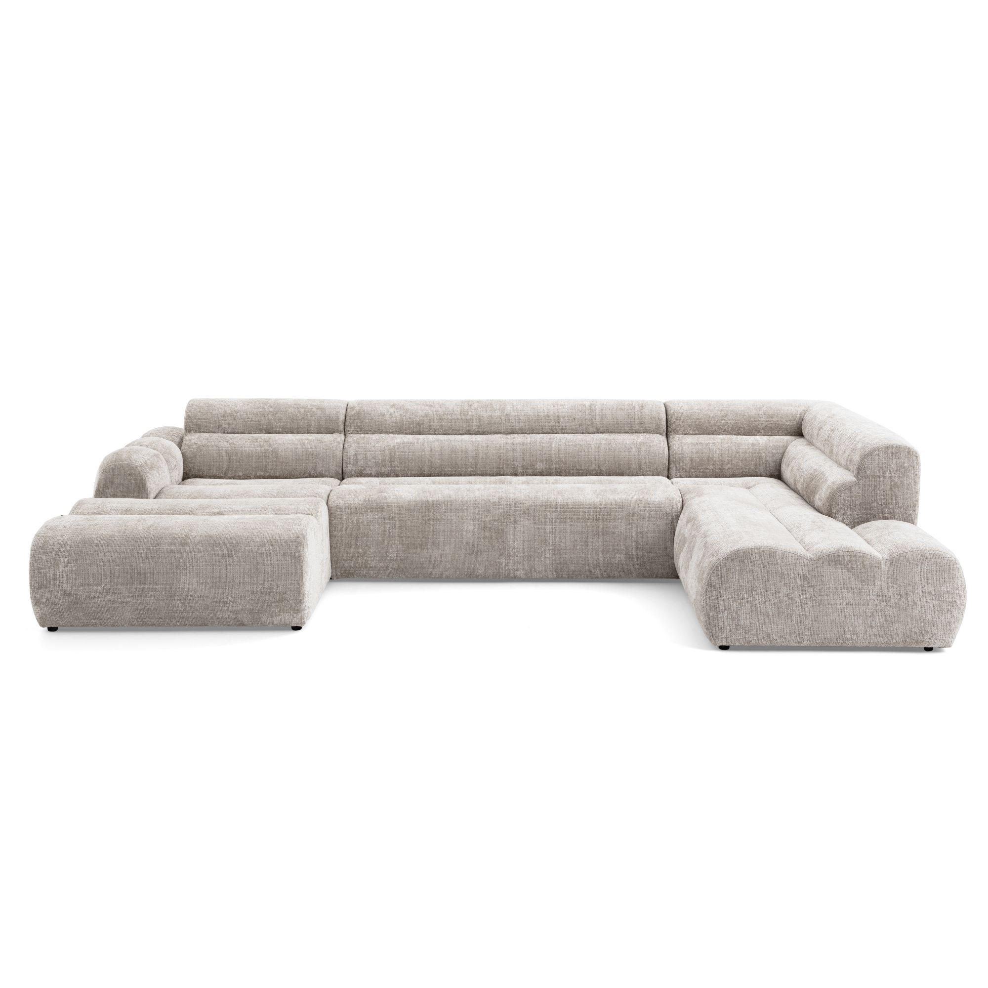 6-SITZER modulares Wohnlandschaft U XXL VEER SET 4 Rechts, 368 x 190 cm, Chenille Webstoff Creme - Creme/Schwarz, Holz/Kunststoff (190/75/368cm) - Muffo