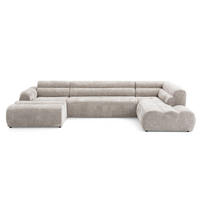 6-SITZER modulares Wohnlandschaft U XXL VEER SET 4 Rechts, 368 x 190 cm, Chenille Webstoff Creme - Creme/Schwarz, Holz/Kunststoff (190/75/368cm) - Muffo