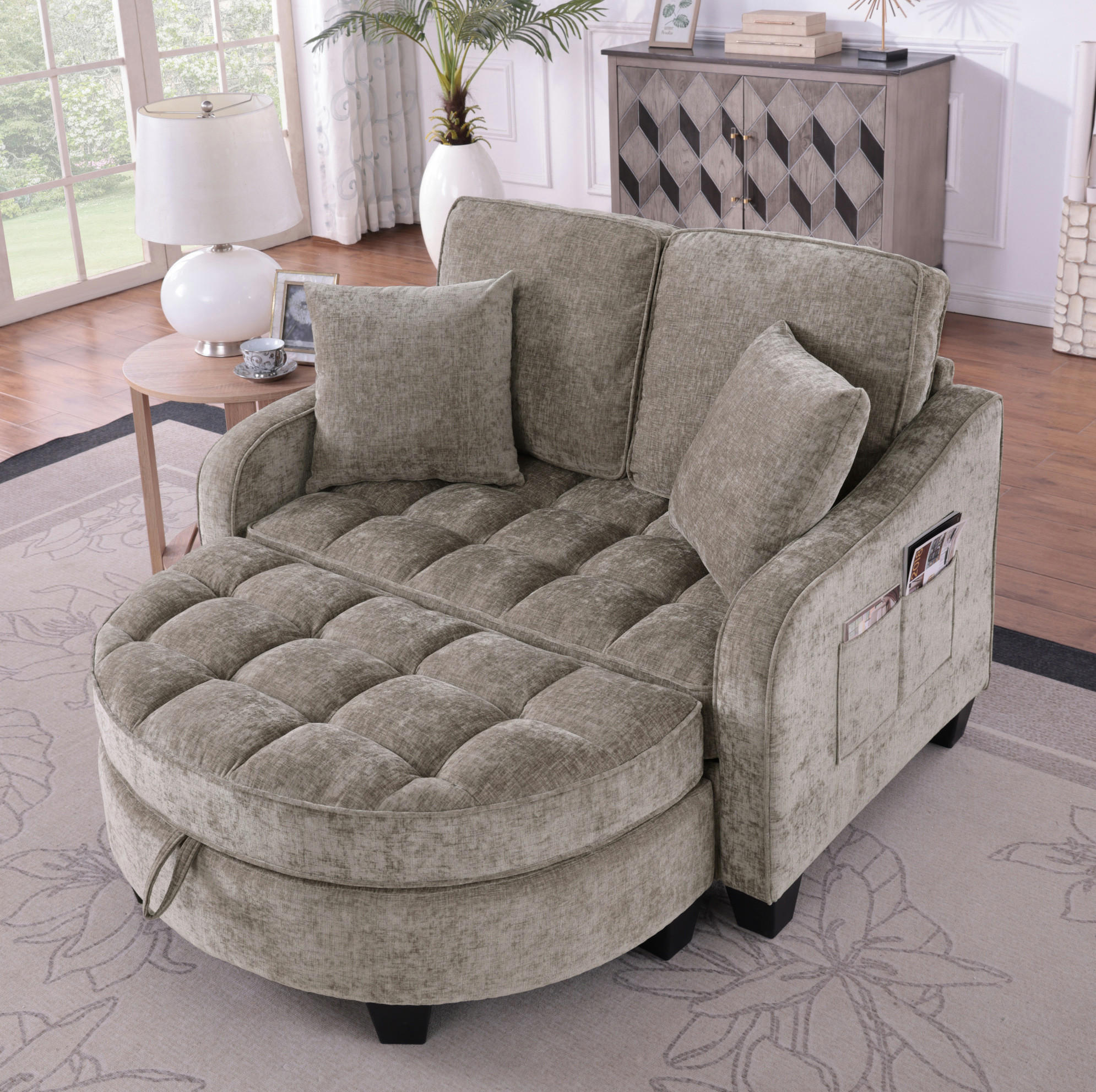 SOFA-BETT 132/129/93 cm aus Eukalyptusholz mit Aufbewahrungshocker Braun - Braun, Holz (129/93/132cm) - Modenvie