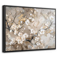 LEINWAND Bilder mit Rahmen - Blumen - Weiß - Gold - Beige - Luxus - 40x30 - Greige, Textil (40/30cm) - MuchoWow