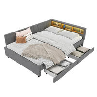 POLSTERBETT 140/200 cm mit LED-Beleuchtung, USB-C und 2 Schubladen - Grau, Textil (140/200cm) - BEAOK