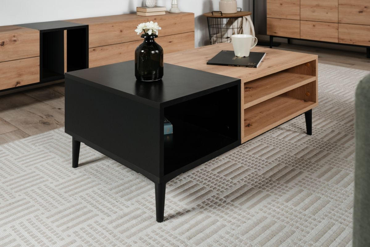 COUCHTISCH Eiche Artisan, schwarz 100 cm, Wohnzimmertisch mit Schubkasten und Ablage - Schwarz/Eiche Artisan, Holzwerkstoff (100/55/40cm) - Furn.Design