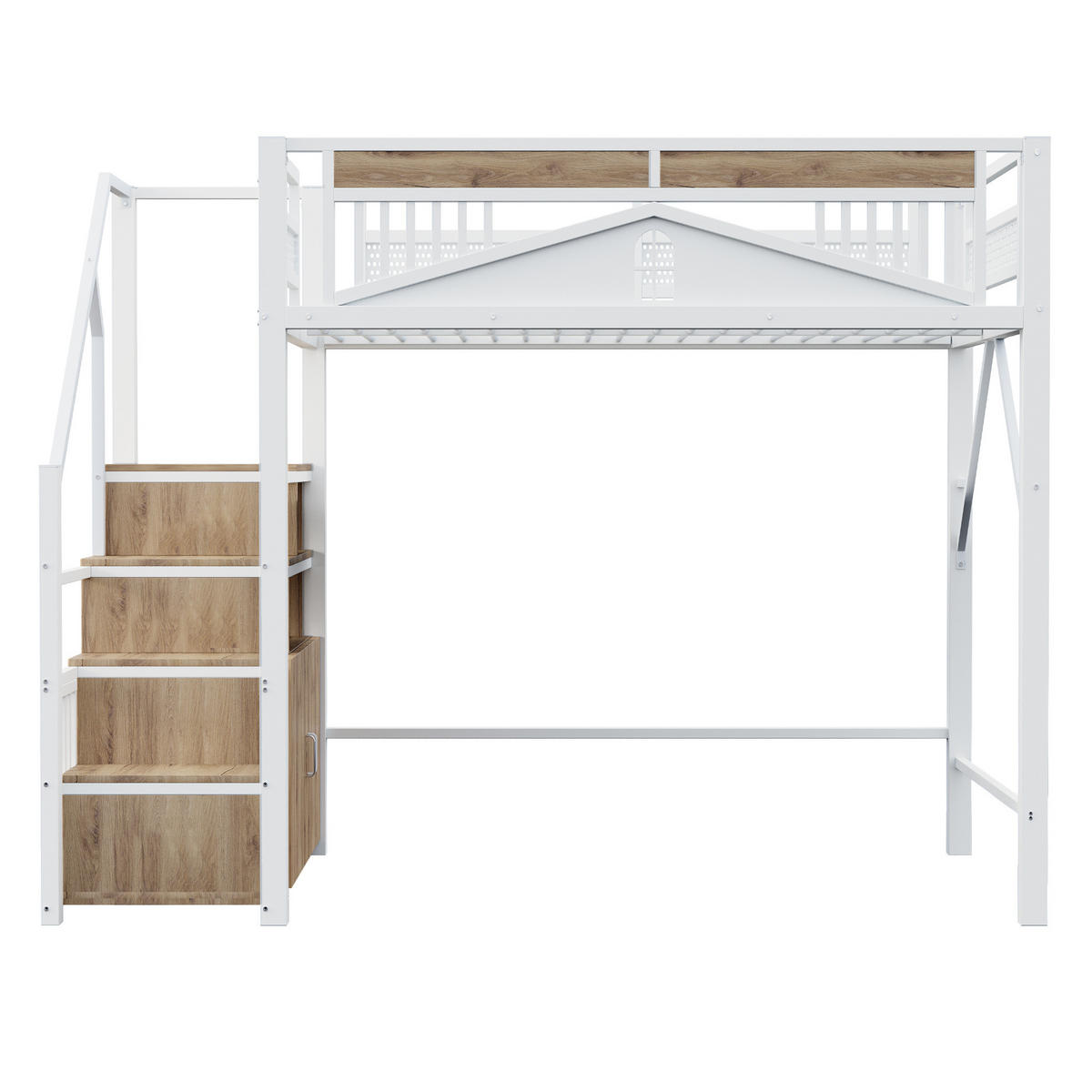 HOCHBETT Metall 140/200 cm weiß mit Sicherheitsgehäuse und Stauraum mit Matratze - Weiß, Metall (140/200cm) - OKWISH