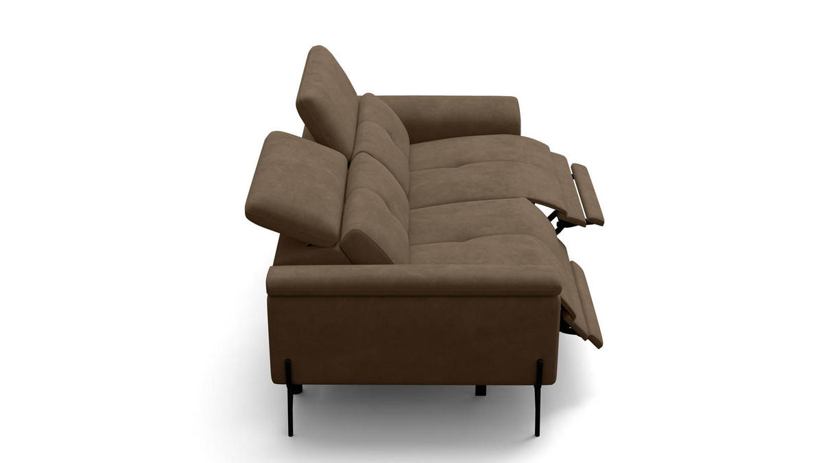 SOFA RELAX AVENA 3-Sitzer, brauner Veloursstoff - Schwarz/Braun, Holz/Textil (204/80/108cm) - Wozimo