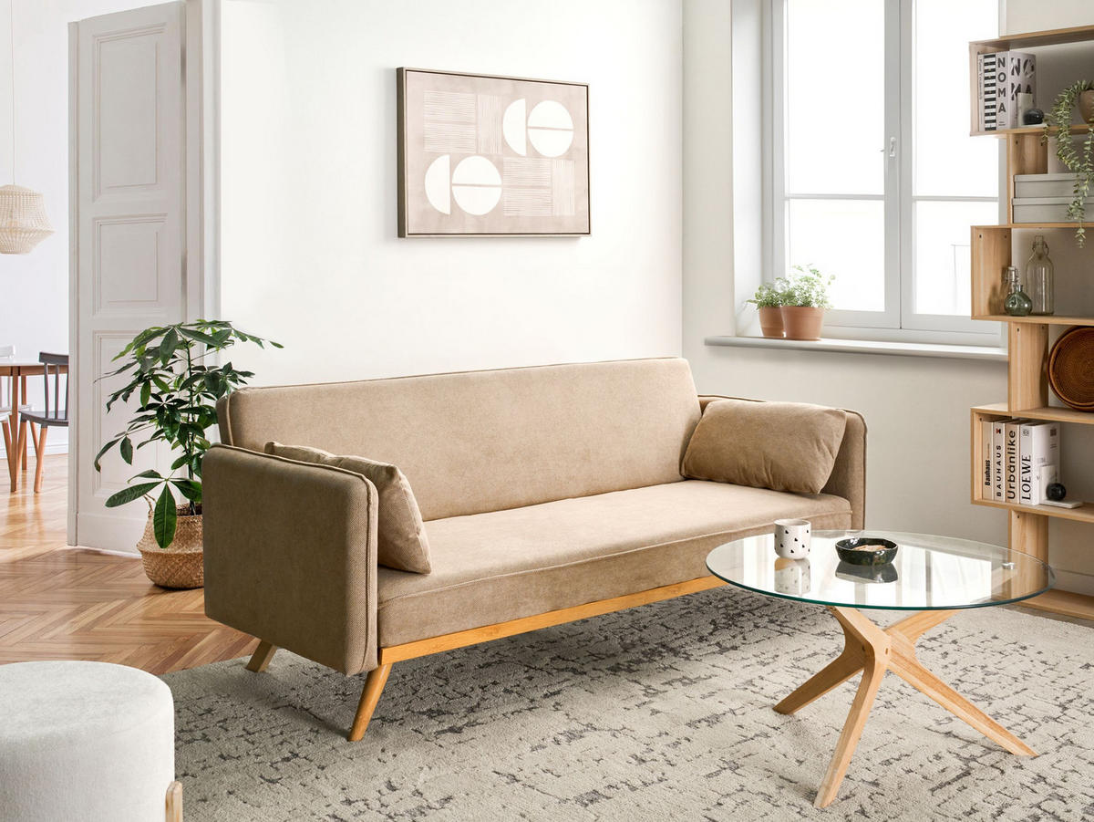 CANAPEA EXTENSIBILĂ textil maro deschisă Asaa - maro/maro deschis, material textil (205/76/80cm) - Beliani