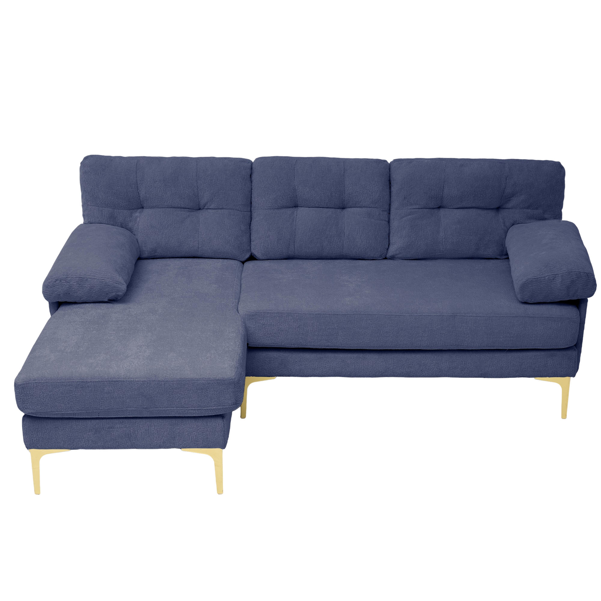 ECKSOFA 187.5/130/79 cm Blau mit 3 Sitzkissen und Stuhlbeine aus Metall - Blau, Textil (130/79/187.5cm) - Oxeza