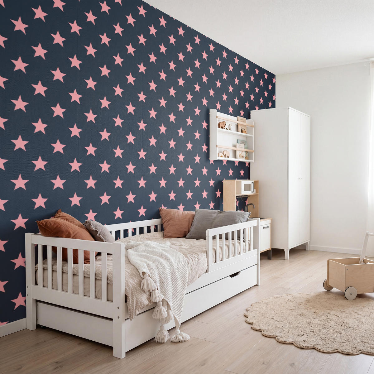 KINDERTAPETE - Muster - Sterne - Rosa - 450x300 cm - Anthrazit, Papier (450/300cm) - OnlyWow