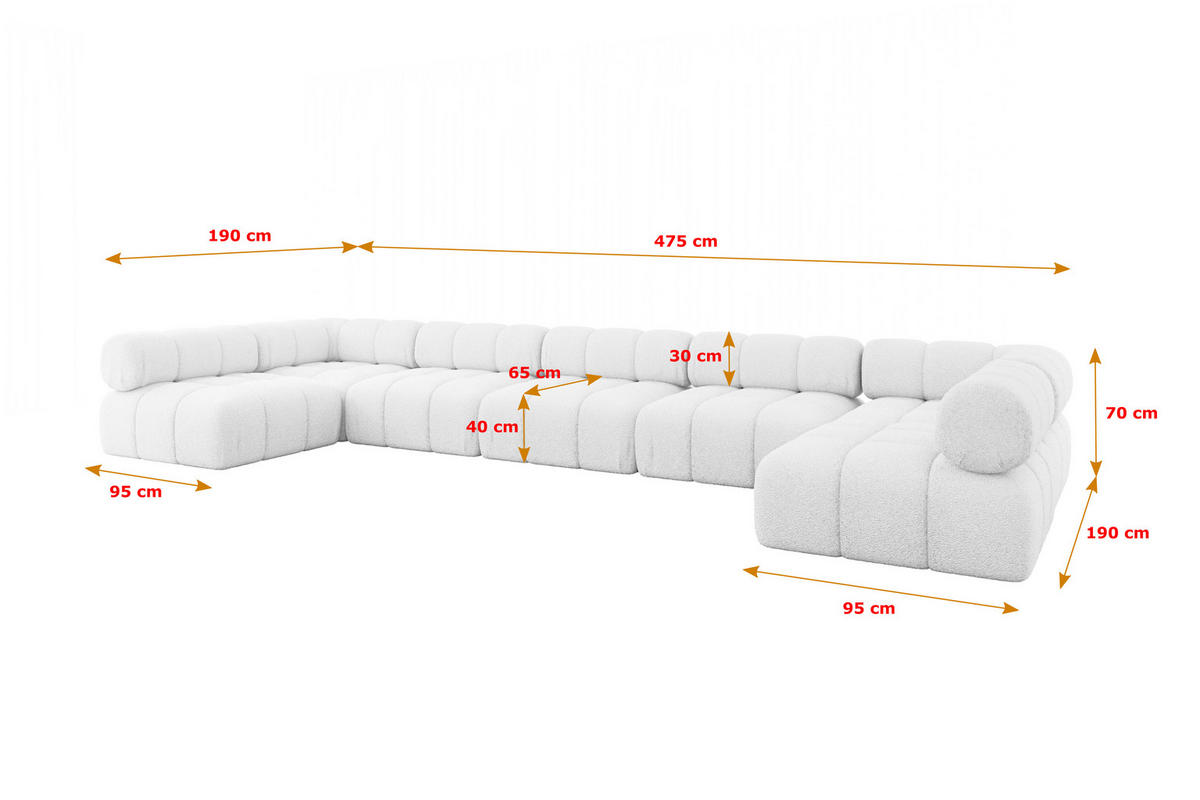 WOHNLANDSCHAFT modulares Sofa Garvo-U3 - 475x190x70 cm Weiß Bouclé - Weiß, Holzwerkstoff/Textil (475/70/190cm) - ALTDECOR