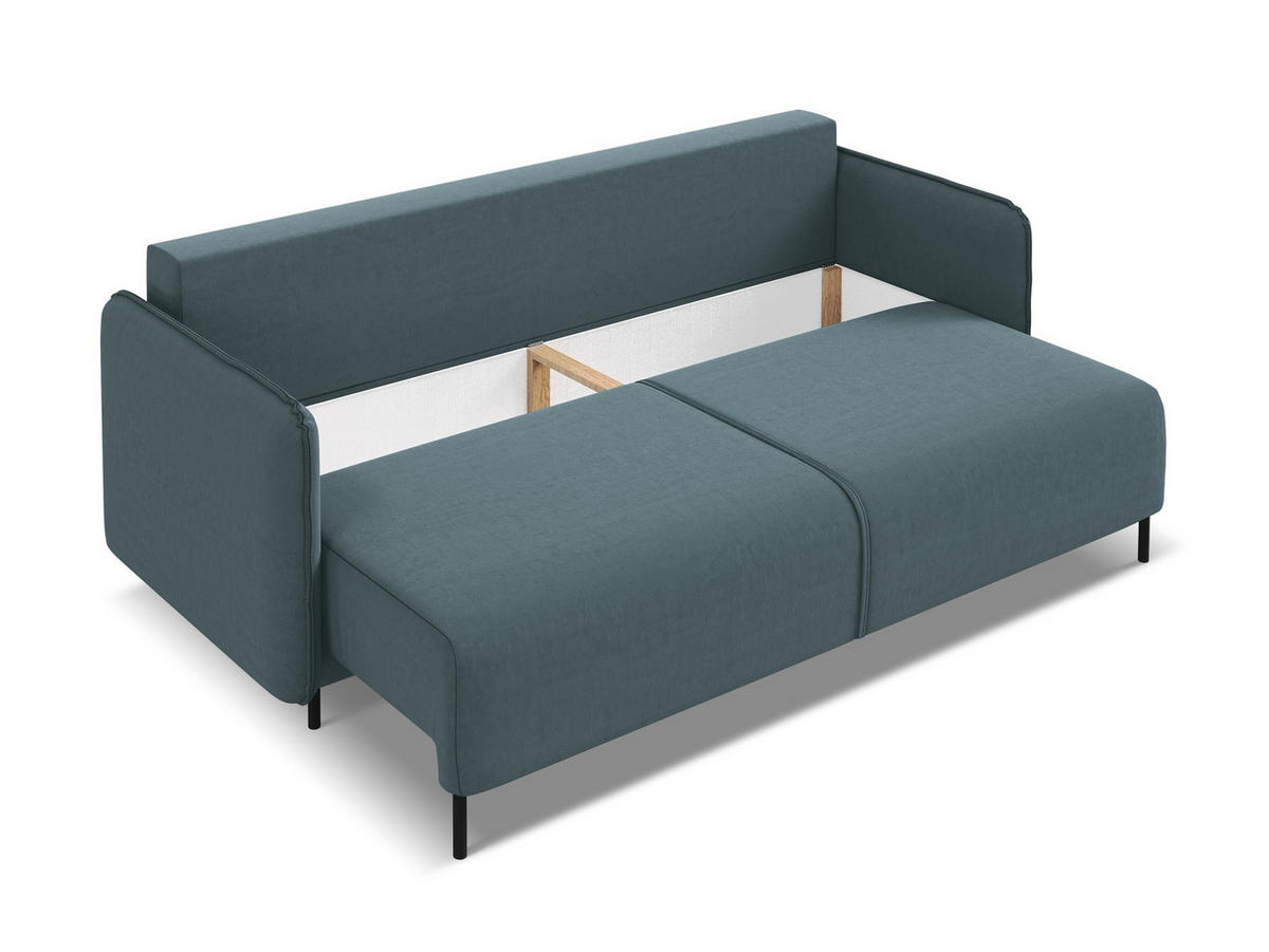 3-SITZER SOFA mit Schlaffunktion Samt Stoff Blau - Blau/Petrol, Holz/Textil (226/90/92cm) - Makamii