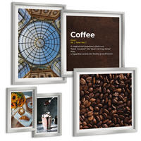 BILDER SET 5er Set - 50x50 cm & 20x30 cm & 40x60 cm Silberner Rahmen - Italienische Frühstückskaffeebohnen - Silberfarben, Kunststoff (40/60cm) - TULUP