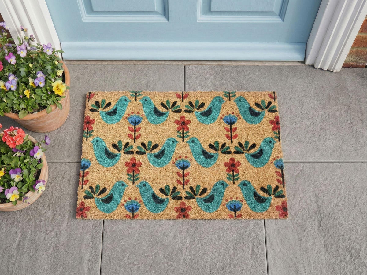 FUSSMATTE Bunt 40/60 cm Vogel Kokosfasern Tanana - Multicolor, Textil (40/60cm) - Beliani