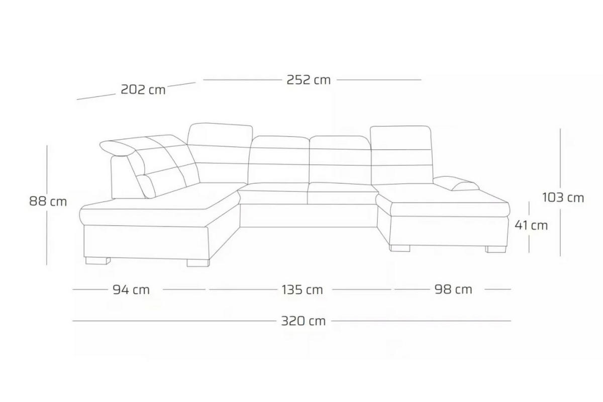 ECKSOFA U-Form CLOUD U Links mit Schlaffunktion 120x252 Velours Grau - Silberfarben/Grau, Holz/Kunststoff (320/103/202cm) - Muffo