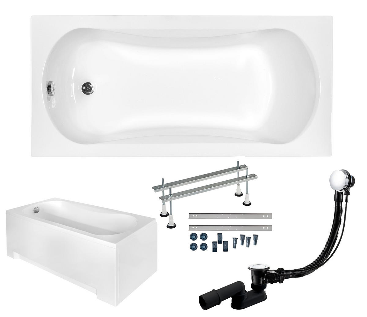 BADEWANNE Rechteck ARIA 140/70 mit Schürze Ablauf Füße - Weiß, Kunststoff (70/50/140cm) - bad land