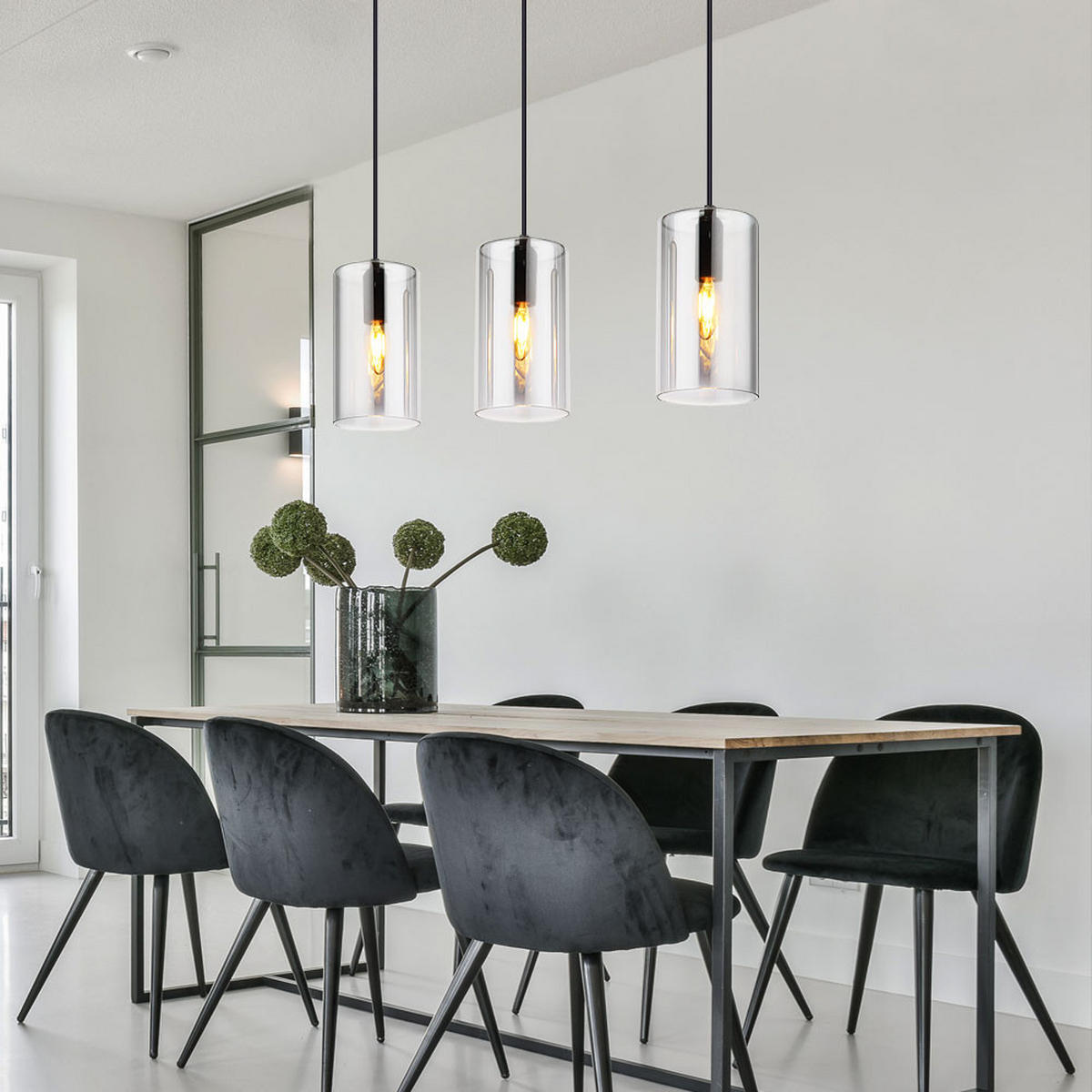 PENDELLEUCHTE Metall Glas Rauchfarben - Schwarz, Glas (63/11/120cm) - Globo Lighting