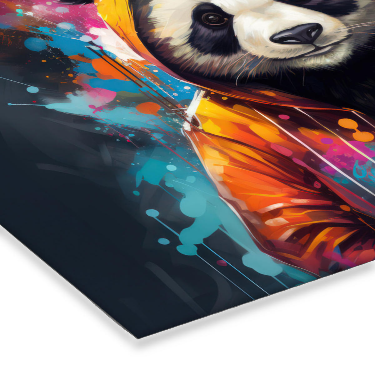 POSTER MIT RAHMEN Panda - Jacke - Graffiti - Orange 120x80 cm - Orange, Papier (120/80cm) - MuchoWow