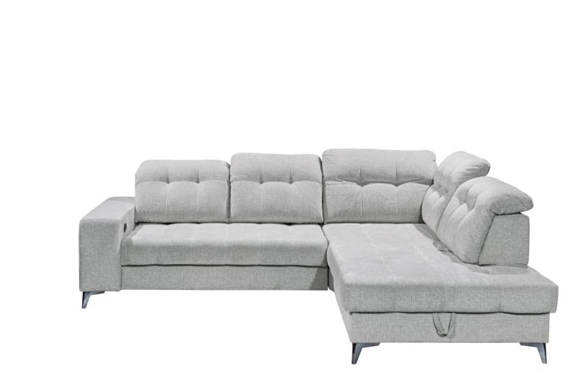 ECKSOFA mit elektronischem Sitzvorschub, Bettkasten und USB-Anschluss - Hellgrau/Schwarz, Textil/Metall (220/289cm) - ed exciting design
