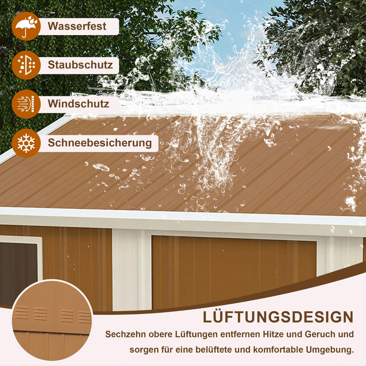 GERÄTEHAUS 300/240/194 cm Braun mit Fenstern, verschließbarer Tür und Belüftung, ohne Boden - Braun, Metall (240/194/300cm) - Oxeza