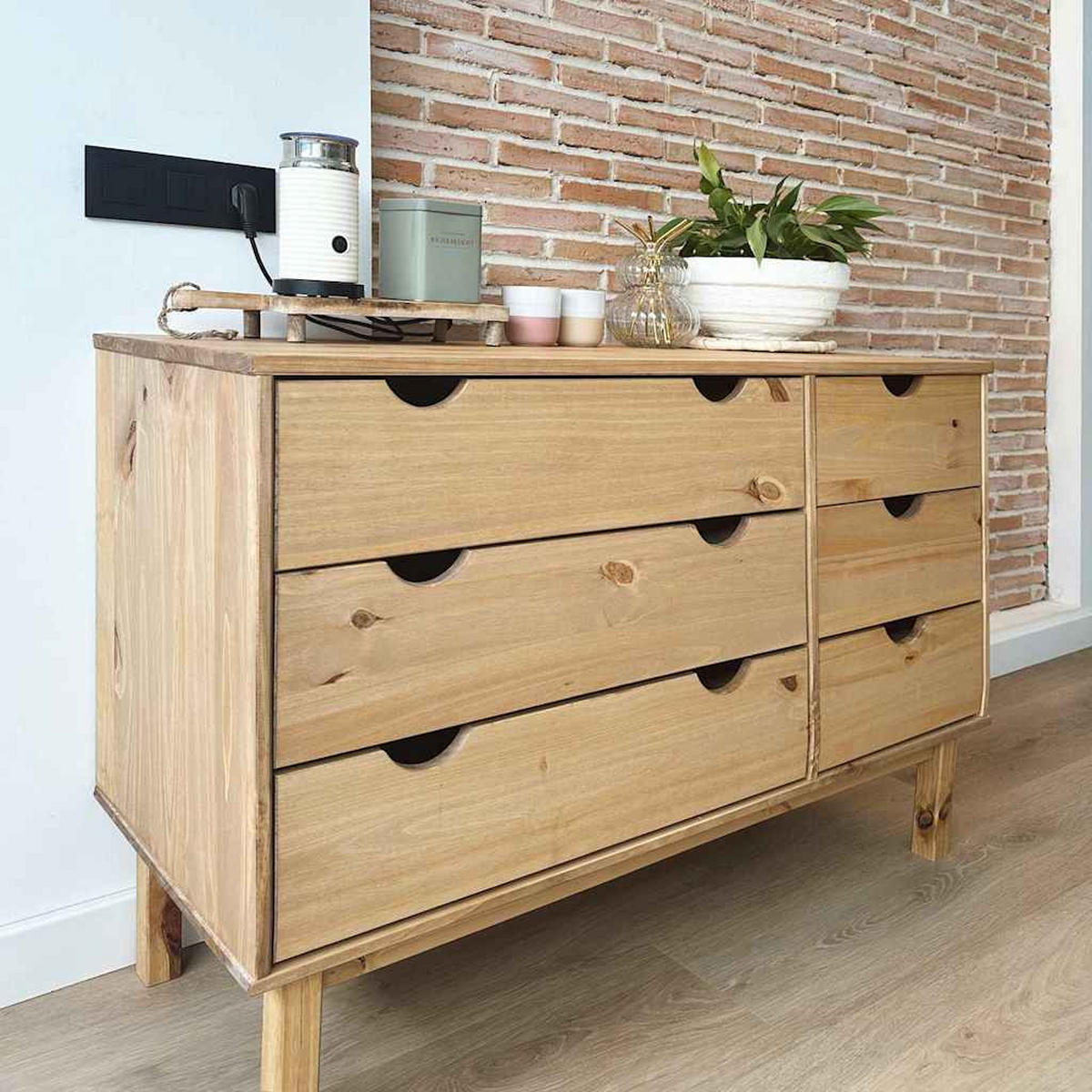 SCHUBLADENSCHRANK 111/43/73,5 Cm Massivholz Kiefer - Braun, Holz (43/73.5/111cm) - vidaXL