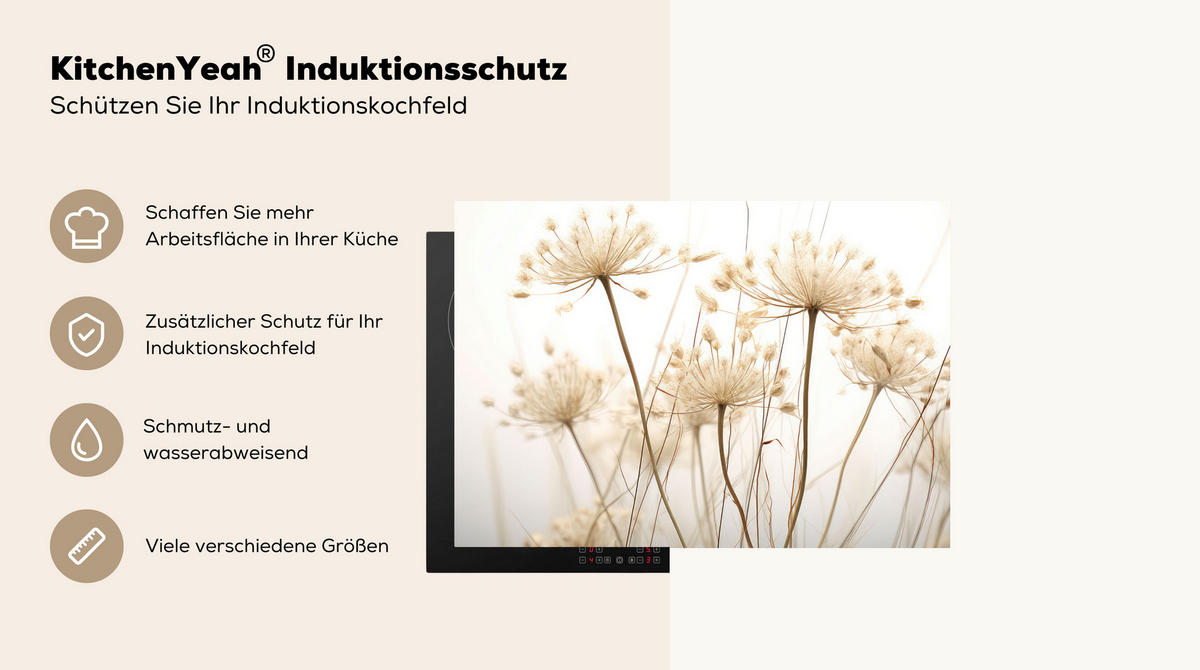 HERDABDECKPLATTE Blumen - Weiß - Sonnenlicht 75x52 cm - Ecru, Kunststoff (75/0.2/52cm) - MuchoWow