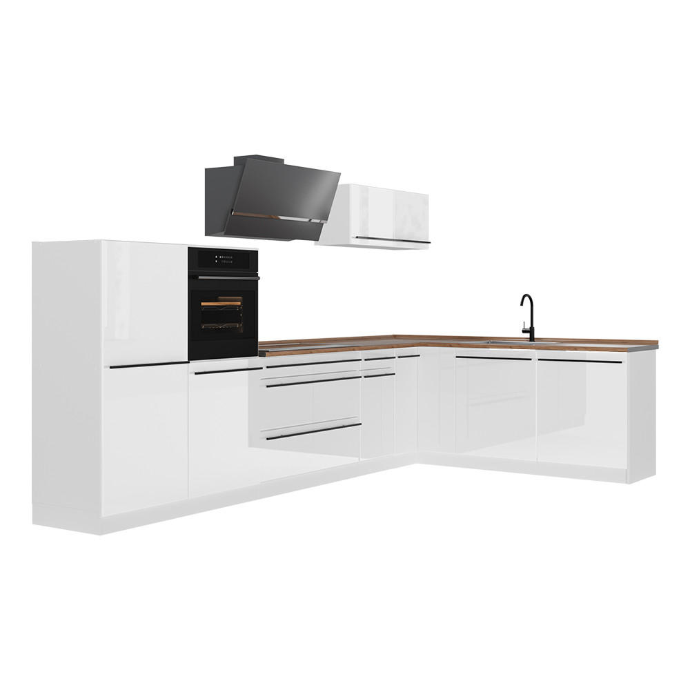 Vicco Eckküche Weiß Hochglanz, Weiß 347x143x60 cm