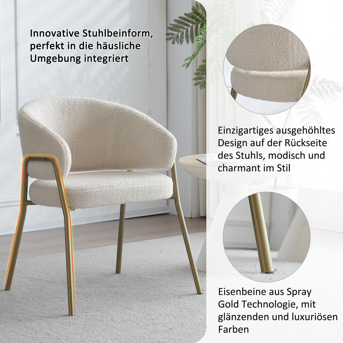 STUHL-SET 2 Stück Lamm Samt Weiß - Weiß, Holzwerkstoff/Textil (48/78/49cm) - Urban Meuble
