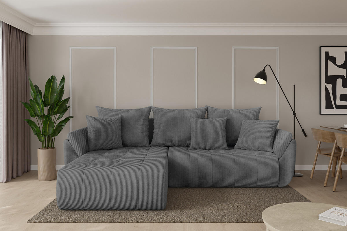 ROHOVÁ SEDAČKA s funkcí spaní, otoman vlevo TOKO-L 277x194x86 tmavě šedá manšestr - černá/tmavě šedá, kompozitní dřevo/textil (277/194cm) - ALTDECOR