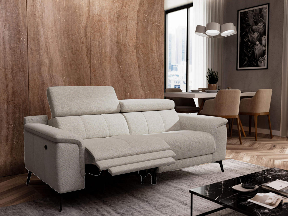 RELAXSOFA FIERO 3-Sitzer mit 1 Relaxfunktion, hellgrau - Hellgrau/Schwarz, Holzwerkstoff/Textil (212/82/103cm) - Courtois Laville