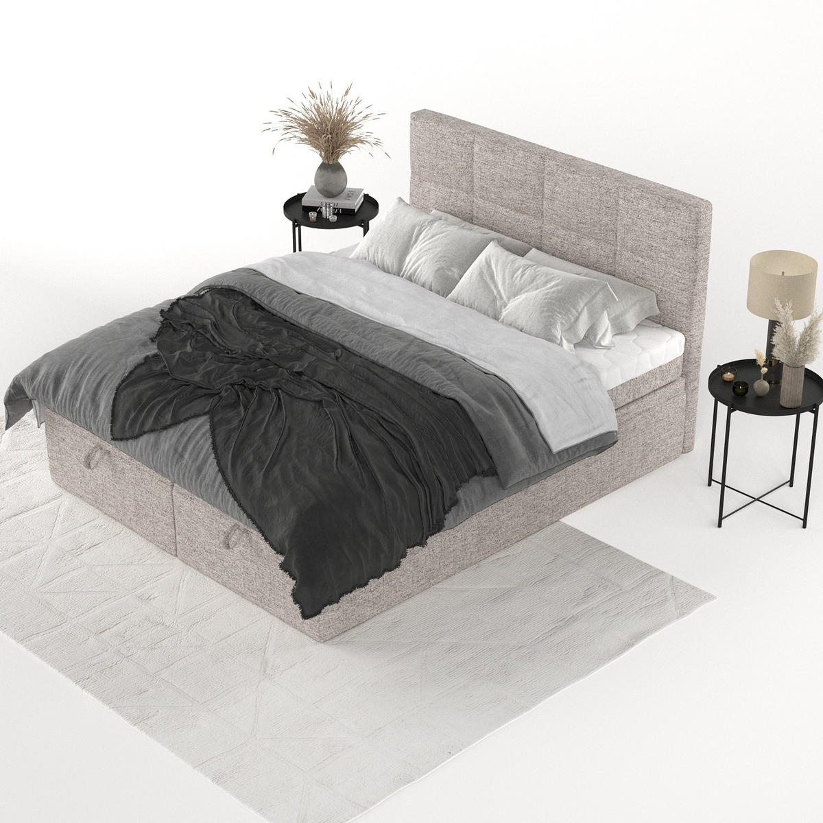 BOXBETT Tessa 140/200 cm Beige im Neve Stoff - Beige/Schwarz, Holz/Holzwerkstoff (140/200cm) - AltaBeds