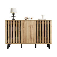 SIDEBOARD Holzoptik Natur, mit Türen, Lamellenfronten und schwarzen Standfüßen, 150/40/95 cm - Naturfarben, Holzwerkstoff (150/95/40cm) - WISHDOR
