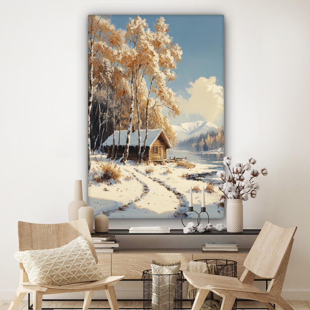 SLIKA NA PLATNU Zima 90x140 cm - svetlo rjava, tekstil (90/140cm) - MuchoWow
