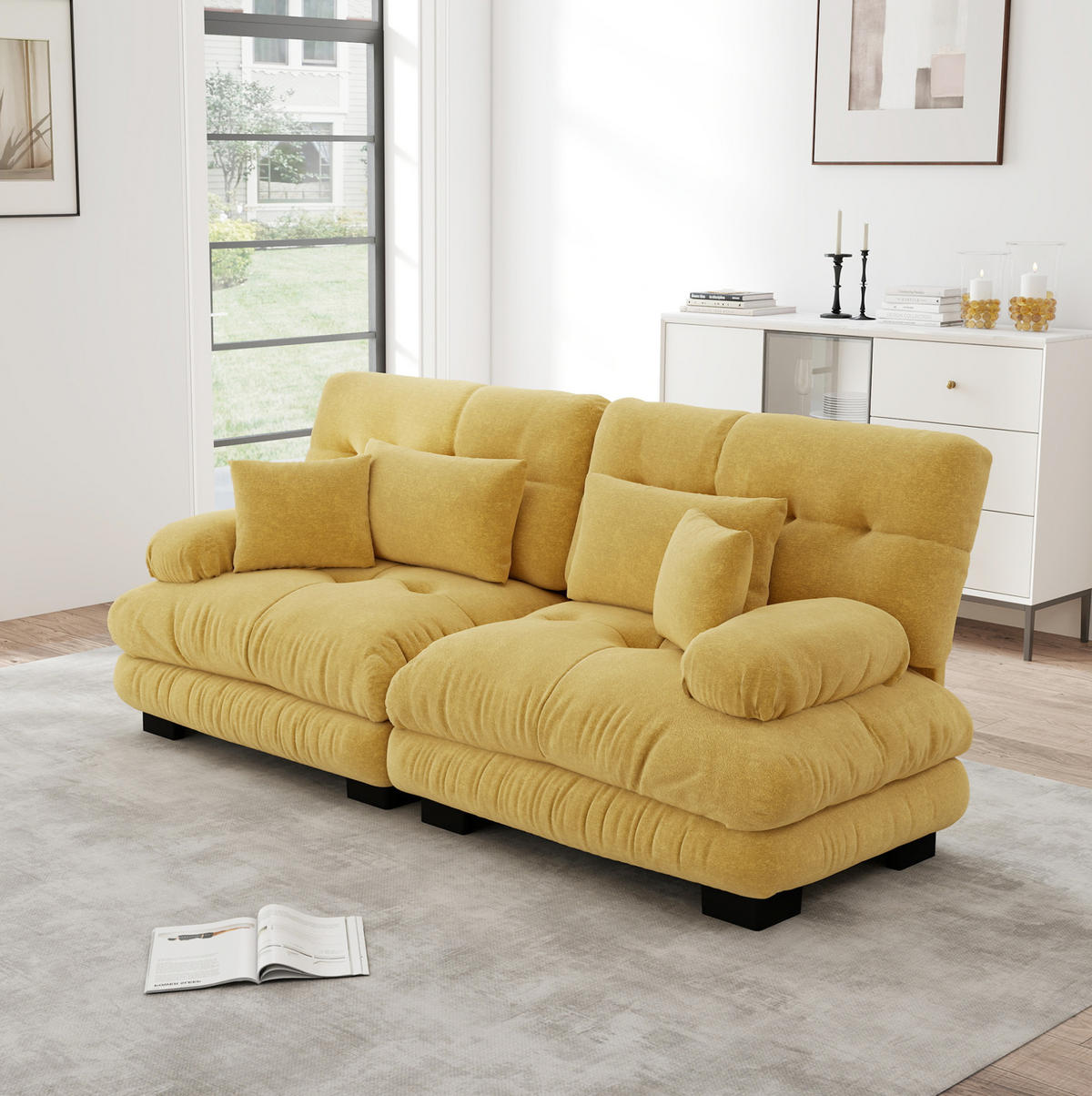 SOFA modular Chenille Yellow mit 4 Kissen - Gelb, Kunststoff (77/81/220cm) - Meubliv