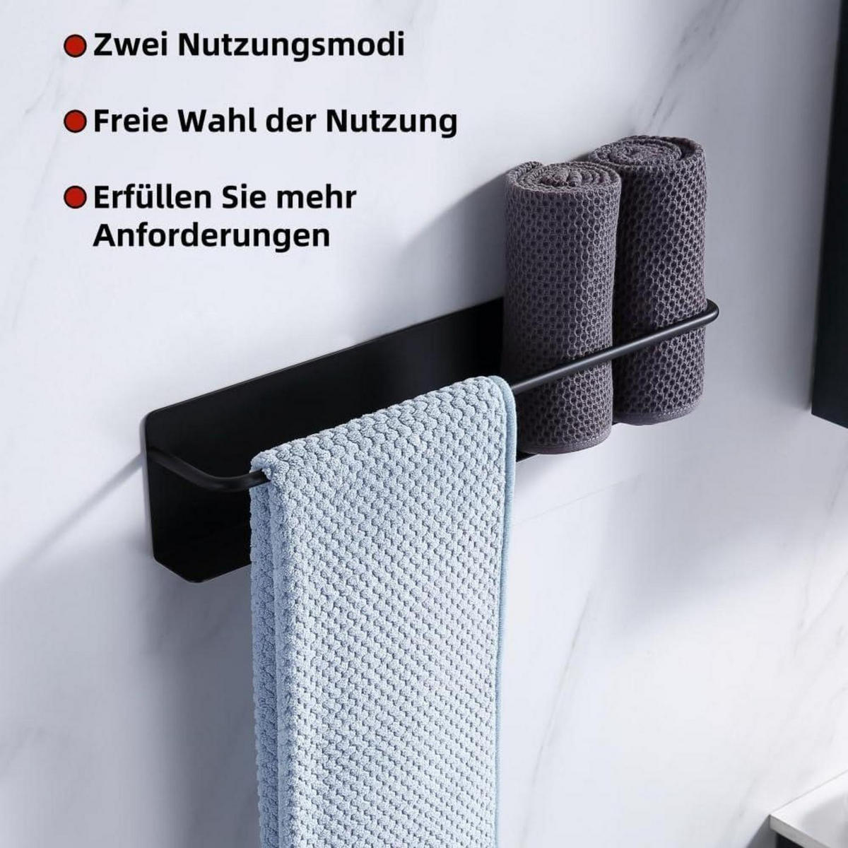 HANDTUCHHALTER 40 cm Edelstahl Schwarz Selbstklebend - Multicolor, Metall (9/7/40cm)
