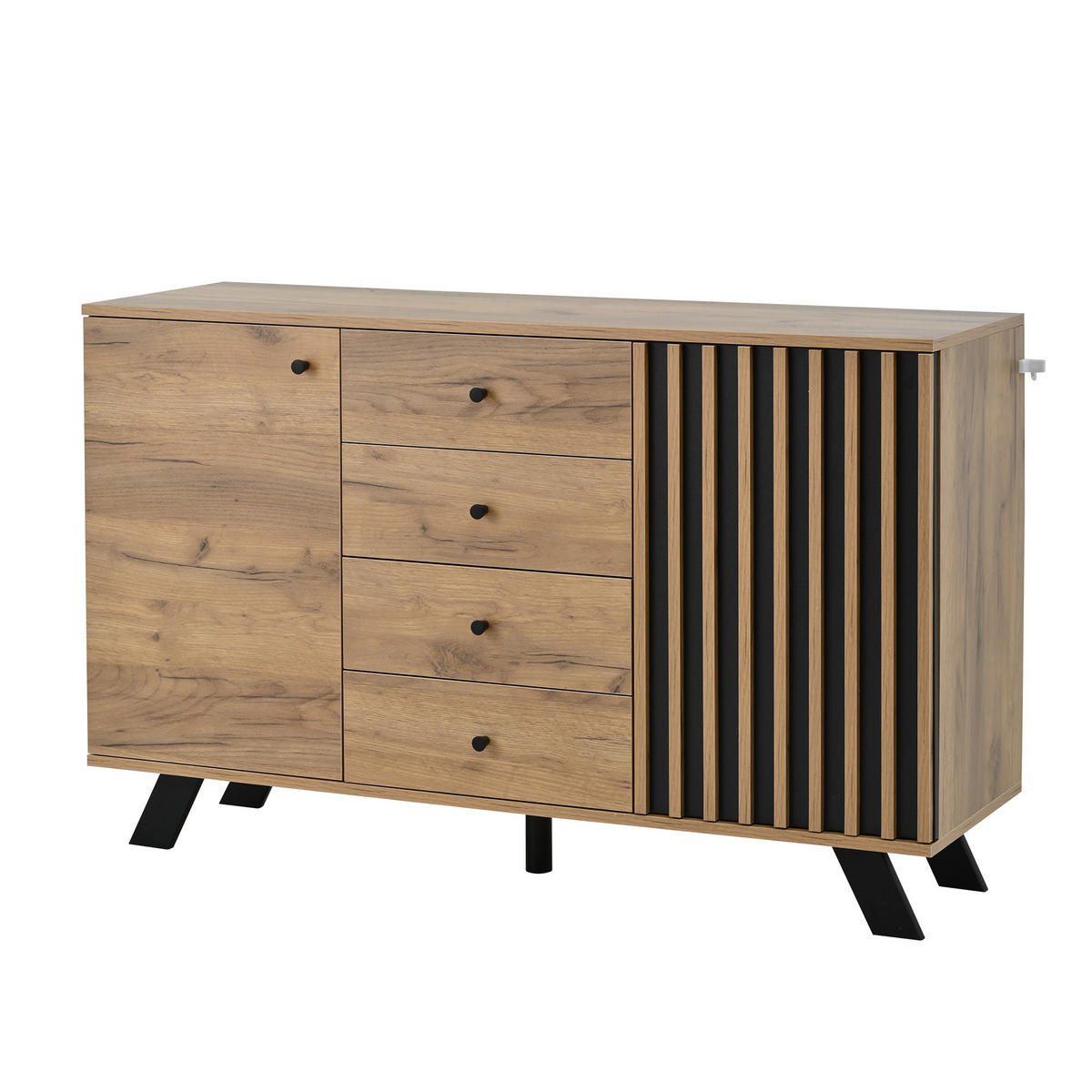 SIDEBOARD 120/38/75 cm mit 2 Türen & 4 Schubladen in Schwarz/Natur - Schwarz, Holzwerkstoff (120/75/38cm) - BEAOK