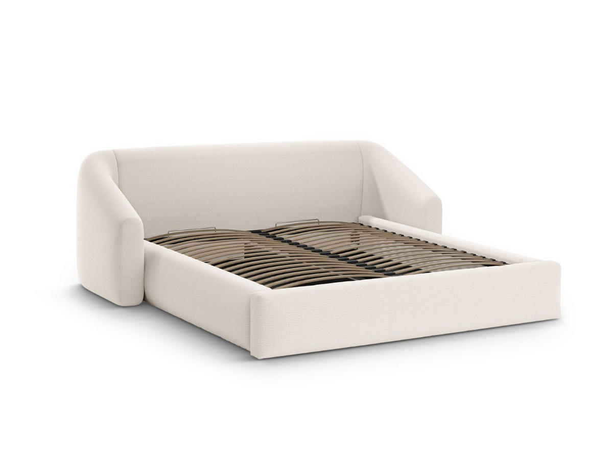 BETT mit Bettkasten und Kopfteil Campi aus strukturiertem Stoff leichtes beige 200x200cm - Creme, Textil (200/200cm) - Cosmopolitan Design