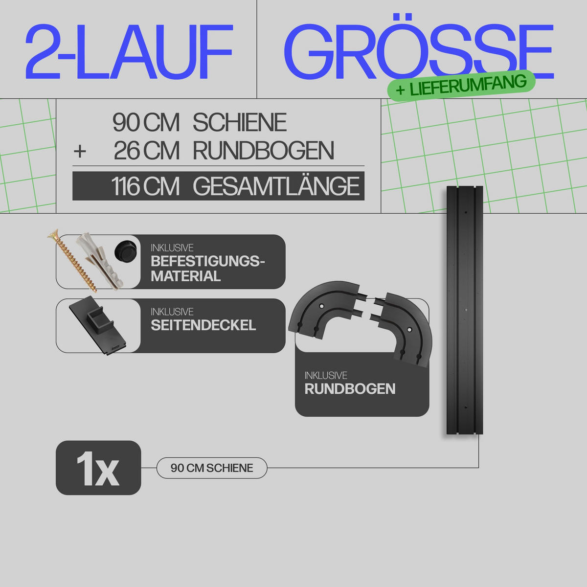 GARDINENSCHIENE inkl. Rundbögen 90cm 2-läufig - Schwarz, Kunststoff (10/1.8/90cm)