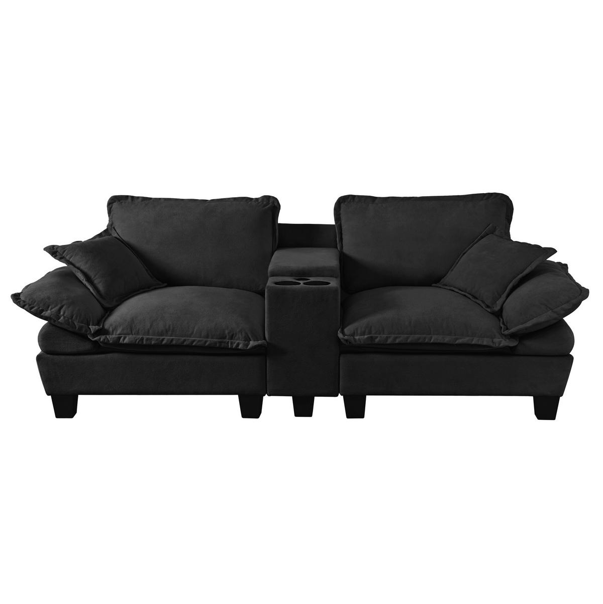 SOFA mit Stauraum und USB 224 x 82 x 90 cm Chenille Black - Schwarz, Holzwerkstoff (82/90/224cm) - Meubliv
