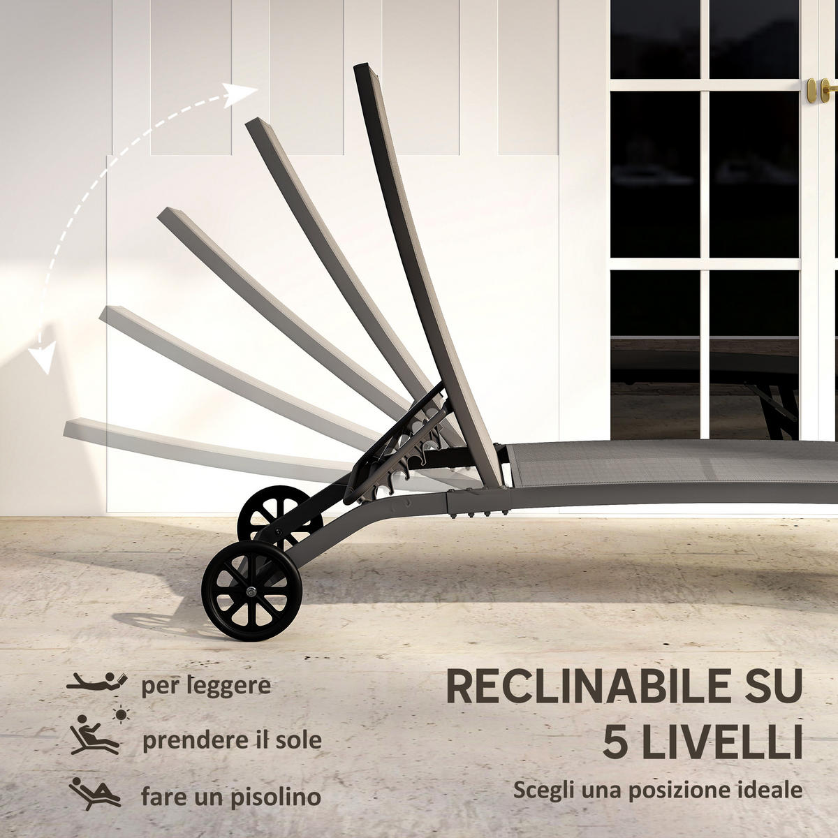 SONNENLIEGE 2er-Set Sonnenliegen mit verstellbarer Rückenlehne Dunkelgrau 66 x 165 x 102 cm - Grau, Metall (66/102/165cm) - Vallsero