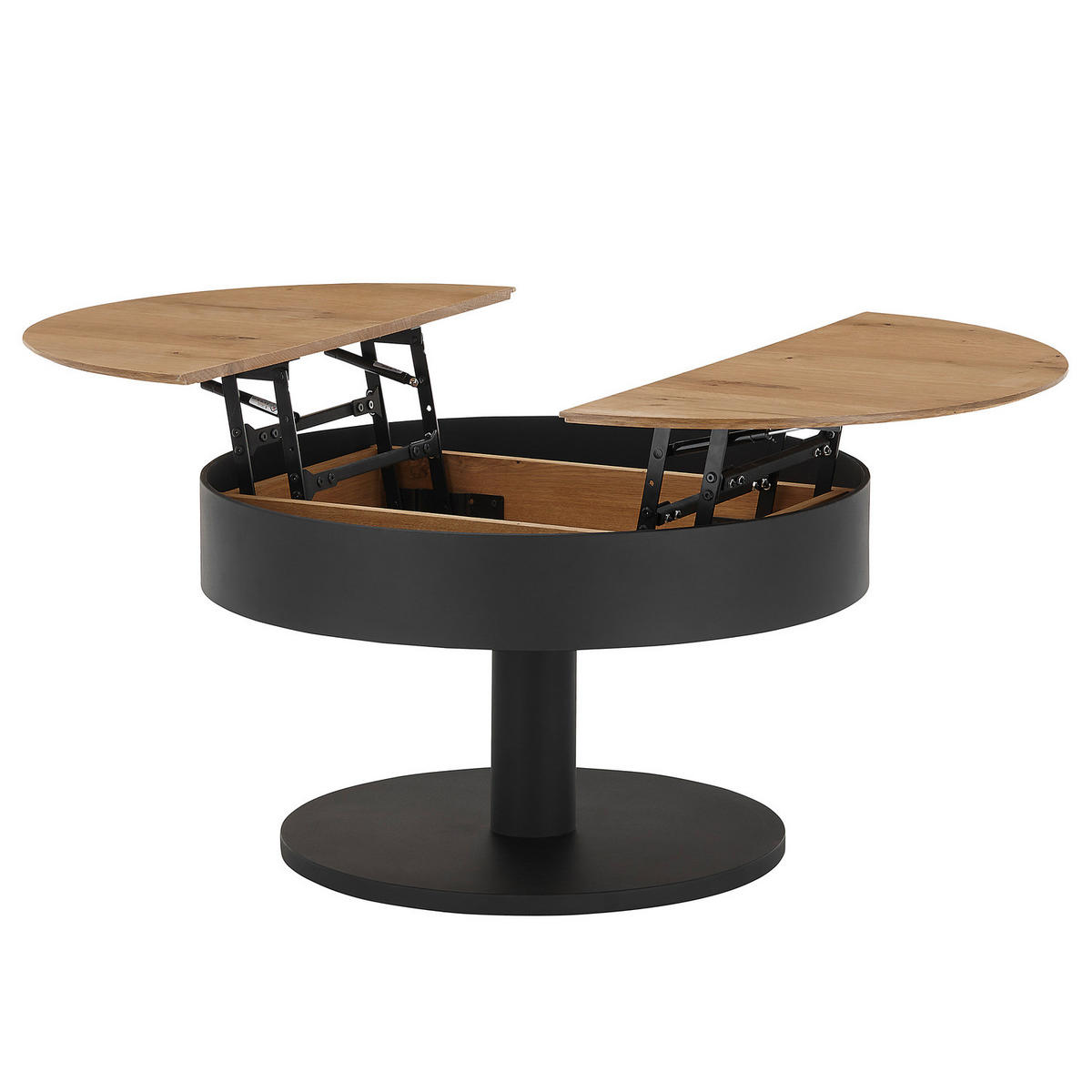 FUNKTIONALER COUCHTISCH - Eiche Dekor / Schwarz - Schwarz/Braun, Holzwerkstoff/Metall (79/79/45cm) - home24