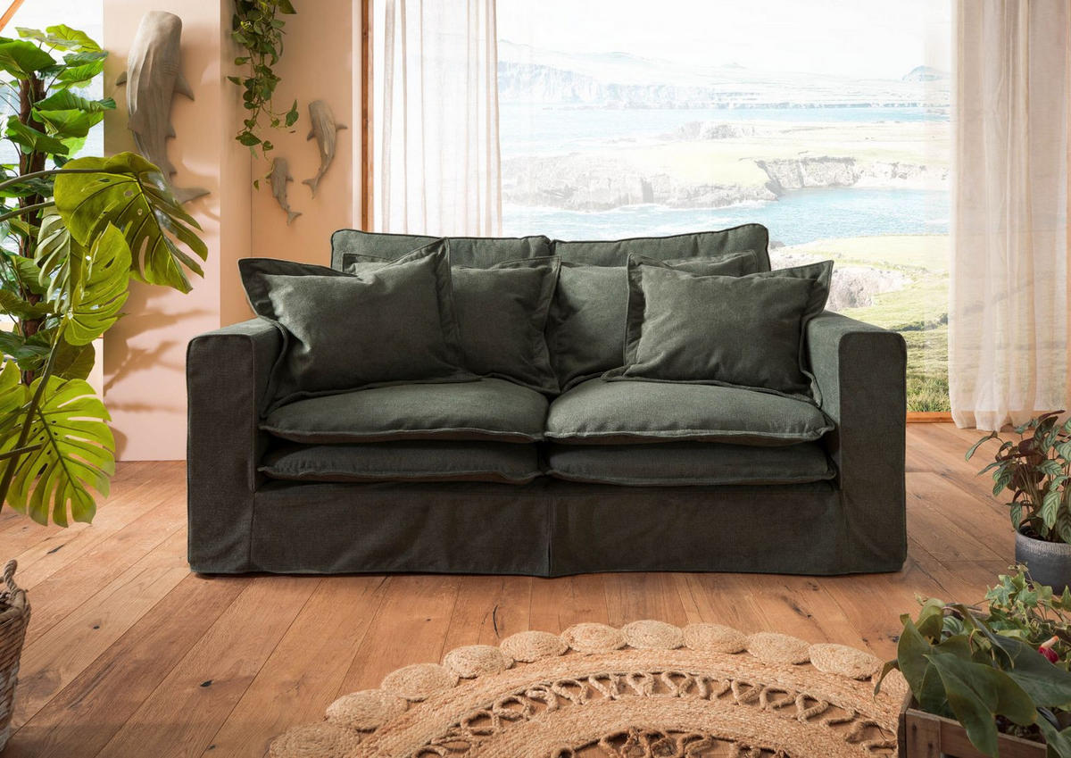 HUSSENSOFA 2-Sitzer196x108x76 grün KINGSTON - Grün, Textil (196/76/108cm) - Massivmoebel24