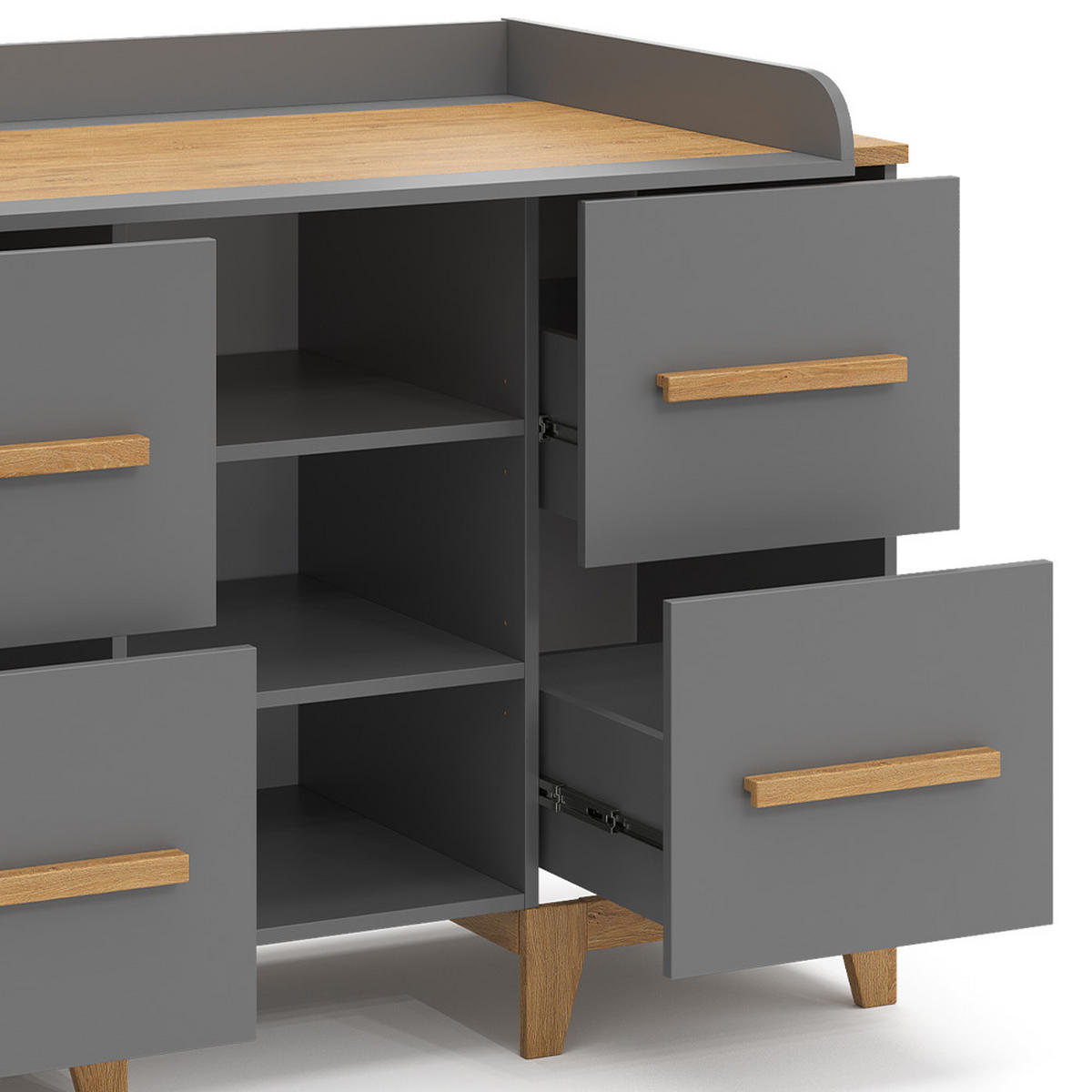WICKELKOMMODE Malia Grau 133 x 98 cm XL mit 4 Schubladen - Eichefarben/Grau, Holzwerkstoff (133/108/70cm) - VitaliSpa