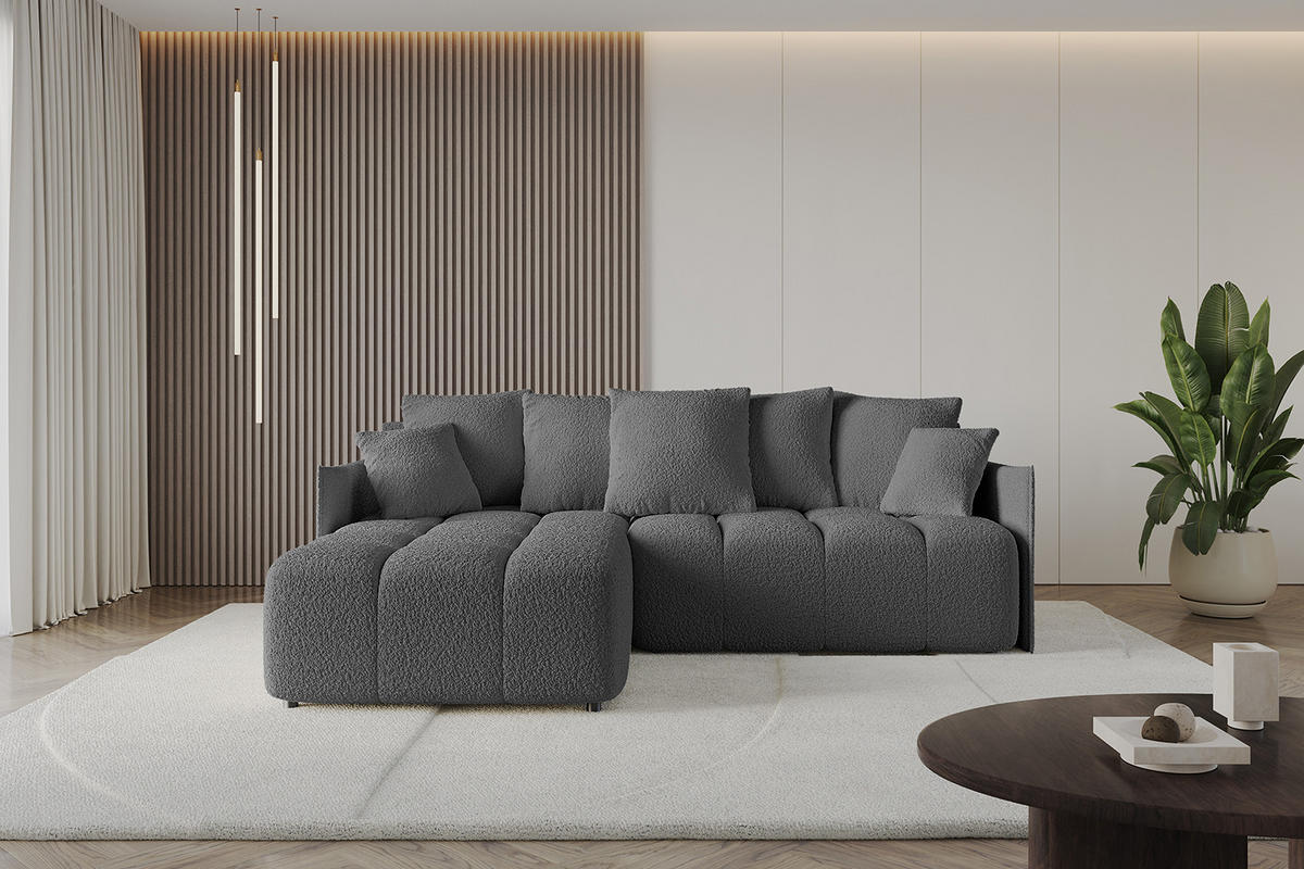 ECKSOFA Ottomane links LONLI-L 251x189x68 Platinfarben Bouclé - Platinfarben, Holzwerkstoff/Kunststoff (251/189cm) - ALTDECOR