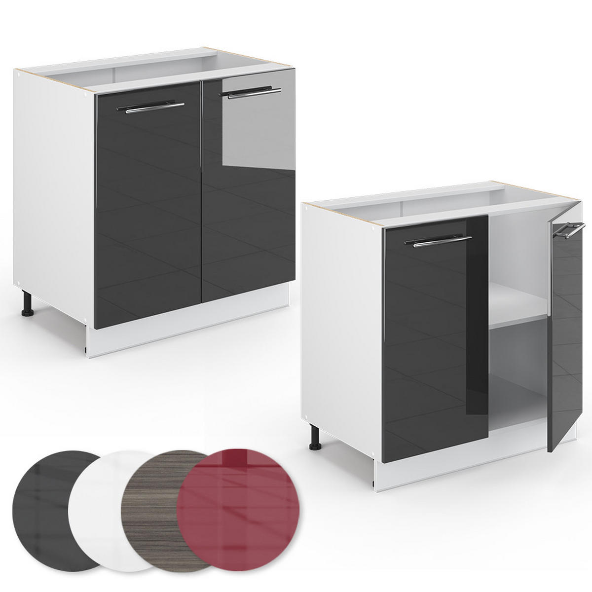 SPÜLENUNTERSCHRANK Fame-Line Anthrazit Hochglanz 80 cm mit Regal, ohne AP - Schwarz Hochglanz/Weiß, Holzwerkstoff (80/82/51.6cm) - Vicco