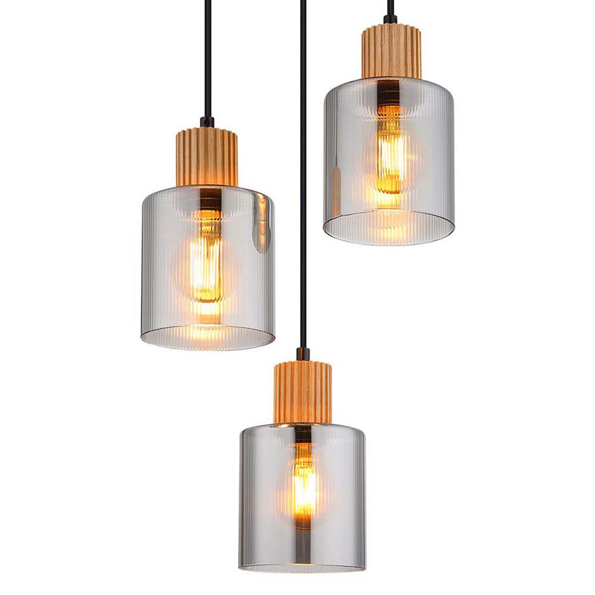 LED HÄNGELEUCHTE Metall, Rauchglas, Schwarz - Schwarz, Holz (30/30/120cm) - Globo Lighting