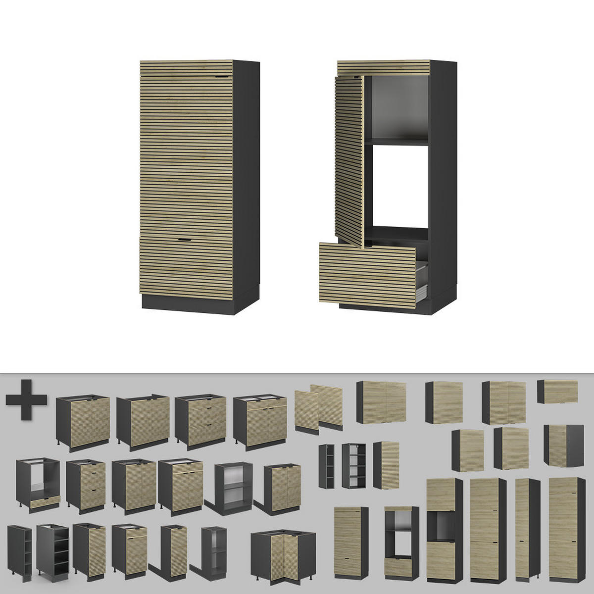 SKŘÍŇKA NA MIKROVLNNOU TROUBU Fame-Line Dubový panel - antracitová/barva dubu, kompozitní dřevo (60/153.6/58.1cm) - Vicco